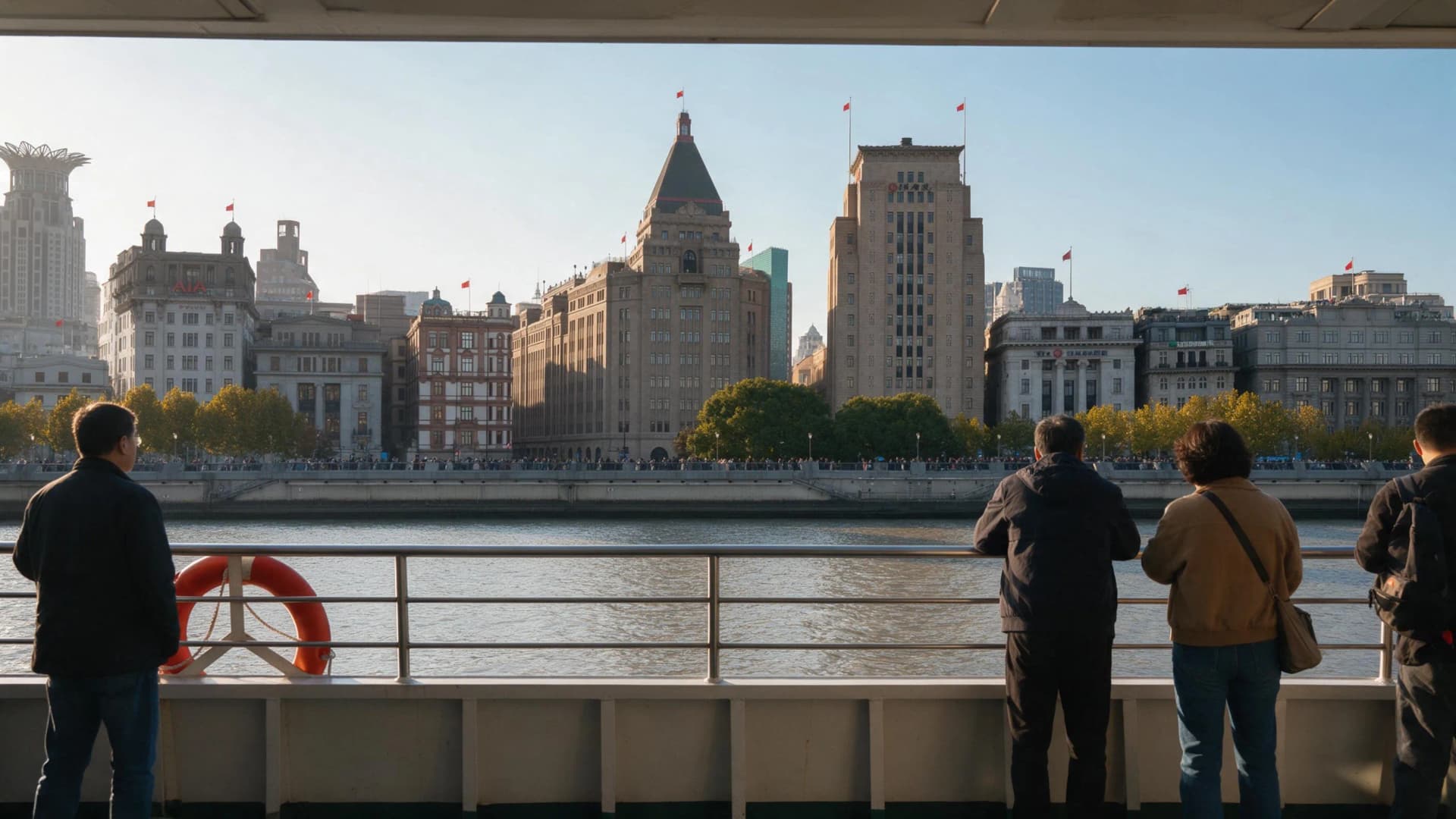 Shanghai Bund waterfront and Huangpu River in clear late-October afternoon light