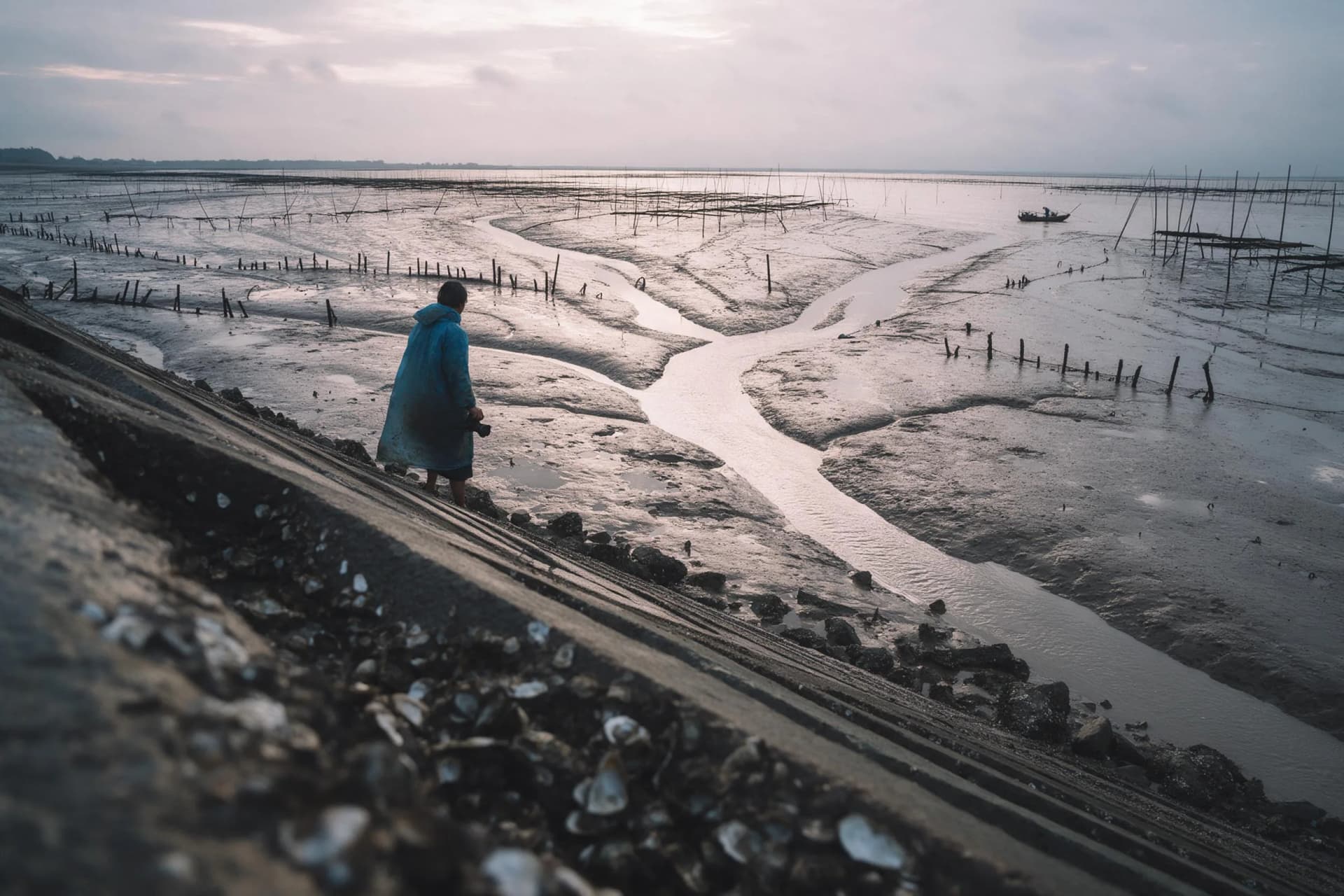 Beiqiao tidal channels and bamboo stakes near Xiapu at dawn after rain, a quiet stop on this 3-day itinerary