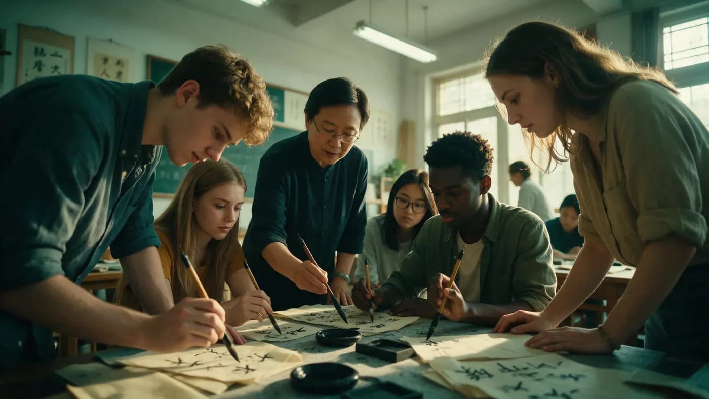 Students learning together on a China study expedition
