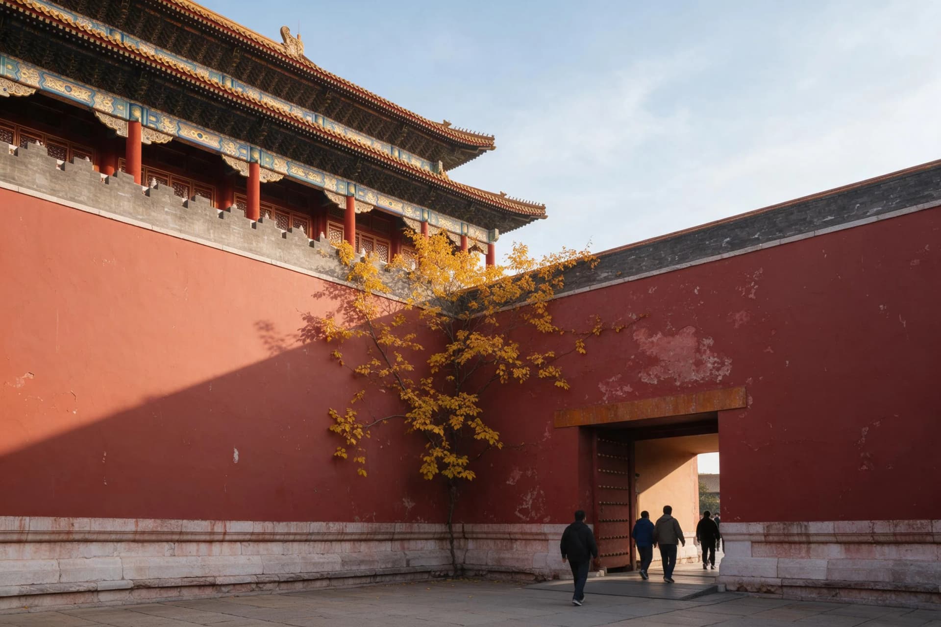 Beijing best time to visit: golden autumn light at the Forbidden City's Meridian Gate (Wumen) entrance in late October